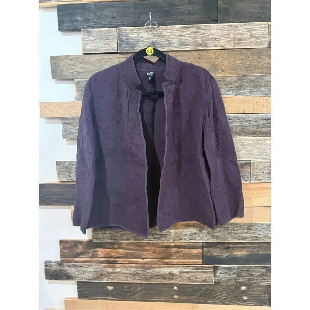 Eileen Fisher Blazer jacket Purple Deep Plum Textured Silk open front size M